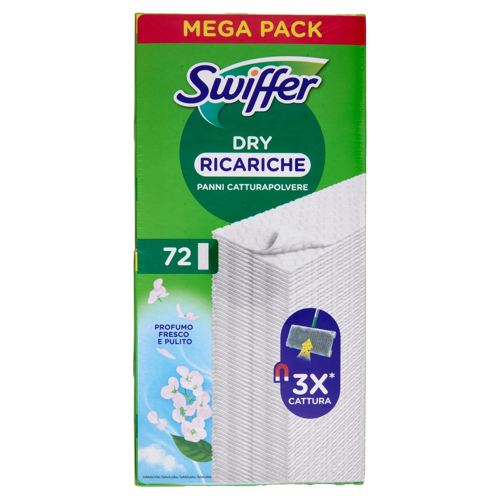 Swiffer Panni Catturapolvere per Scopa Swiffer Profumo Fresco e Pulito - Ricarica 72 Panni